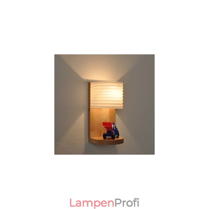 Einfache Wandlampe, Nachttischlampe mit Glasschirm und Massivholz für Schlafzimmer, Kommode, Wohnzimmer, Babyzimmer, Studentenwohnheim, Couchtisch, Bücherregal