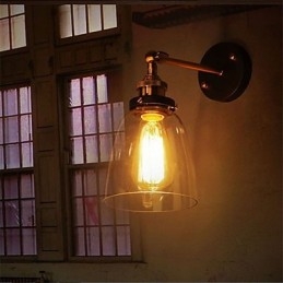 Industrielle Edison-Wandleuchte aus Glas mit Metallsockel, Wandleuchte für Esszimmer, Arbeitszimmer, Büro, Flur