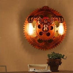 2 Köpfe Vintage Industrielle Wandleuchten Holz Zahnradform Lichter Restaurant Cafe Bar Dekoration Wandleuchten