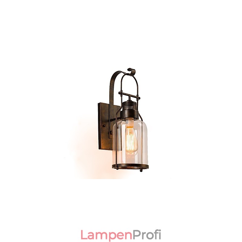 Retro Industrielle Loft Laterne 1 Licht Wandleuchte mit klarem Glas