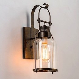 Retro Industrielle Loft Laterne 1 Licht Wandleuchte mit klarem Glas