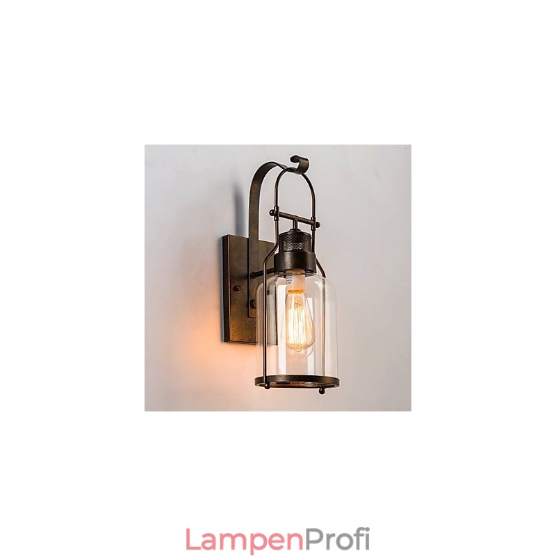 Retro Industrielle Loft Laterne 1 Licht Wandleuchte mit klarem Glas