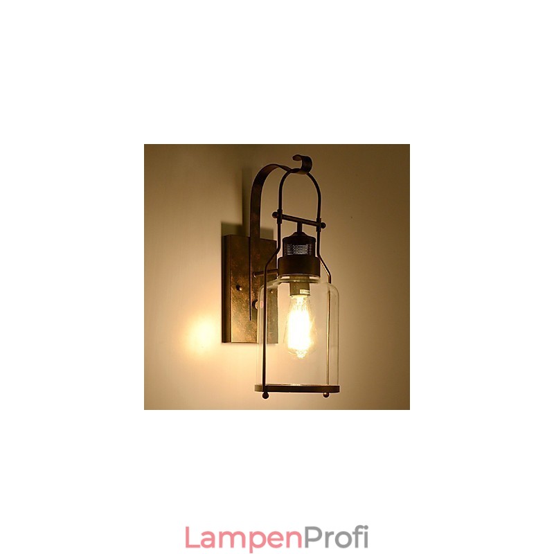 Retro Industrielle Loft Laterne 1 Licht Wandleuchte mit klarem Glas