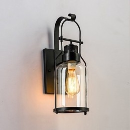 Retro Industrielle Loft Laterne 1 Licht Wandleuchte mit klarem Glas