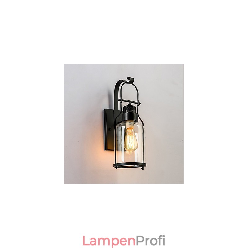 Retro Industrielle Loft Laterne 1 Licht Wandleuchte mit klarem Glas