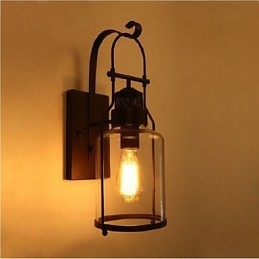 Retro Industrielle Loft Laterne 1 Licht Wandleuchte mit klarem Glas