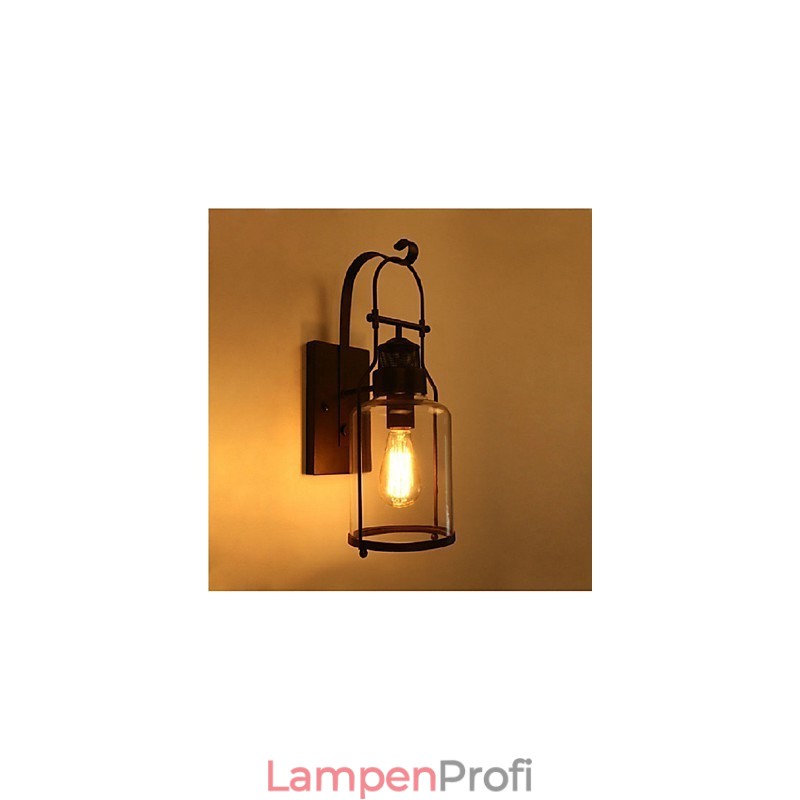 Retro Industrielle Loft Laterne 1 Licht Wandleuchte mit klarem Glas