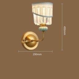 Reines Messing, luxuriöse rustikale Retro-Vintage-Keramik-Kerzen-Wandleuchte mit 1 Licht, Stoff- und Kristallschirm, speziell für Hotel, Büro, Ausstellungsraum, Wohnzimmer, Esszimmer
