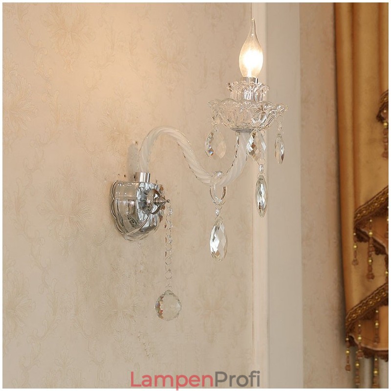 1 Licht passende Kristallkerze Retro Glas Wandleuchte
