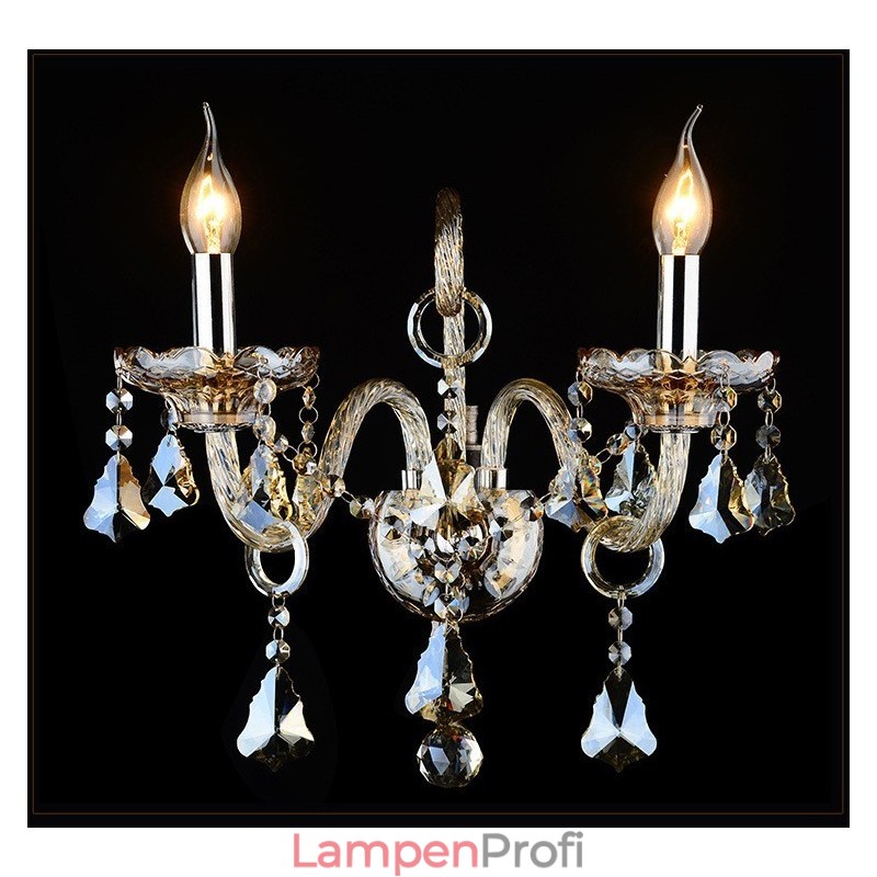 2 Licht passende Cognac Farbe K9 Kristall Kerze Retro Glas Wandleuchte