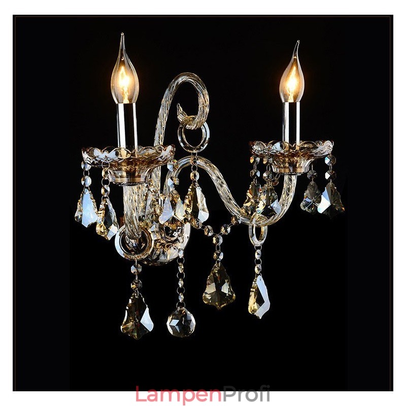 2 Licht passende Cognac Farbe K9 Kristall Kerze Retro Glas Wandleuchte