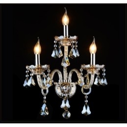 3-flammige, passende Cognac-Farbe, K9-Kristallkerze, Retro-Glas-Wandleuchte