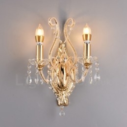 Wandleuchte mit 2 Lichtern, Gold/Schwarz, im amerikanischen Stil, Kristall, für Wohnzimmer, Esszimmer, Bekleidungsgeschäft, Café, Hotel