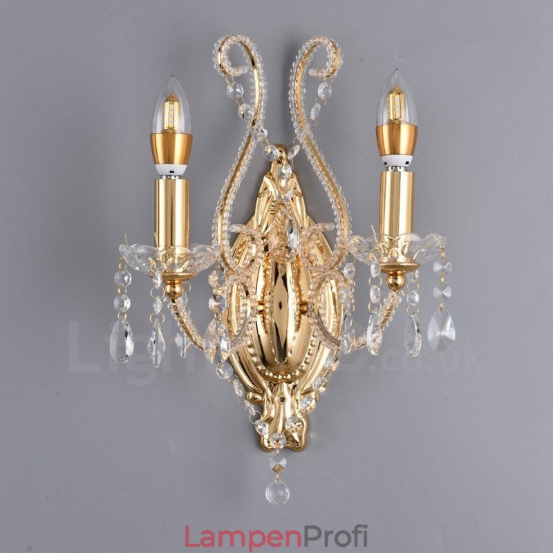 Wandleuchte mit 2 Lichtern, Gold/Schwarz, im amerikanischen Stil, Kristall, für Wohnzimmer, Esszimmer, Bekleidungsgeschäft, Café, Hotel