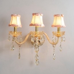3-flammige goldene K9-Kristallkerzen-Wandleuchte im Retro-Stil aus Glas