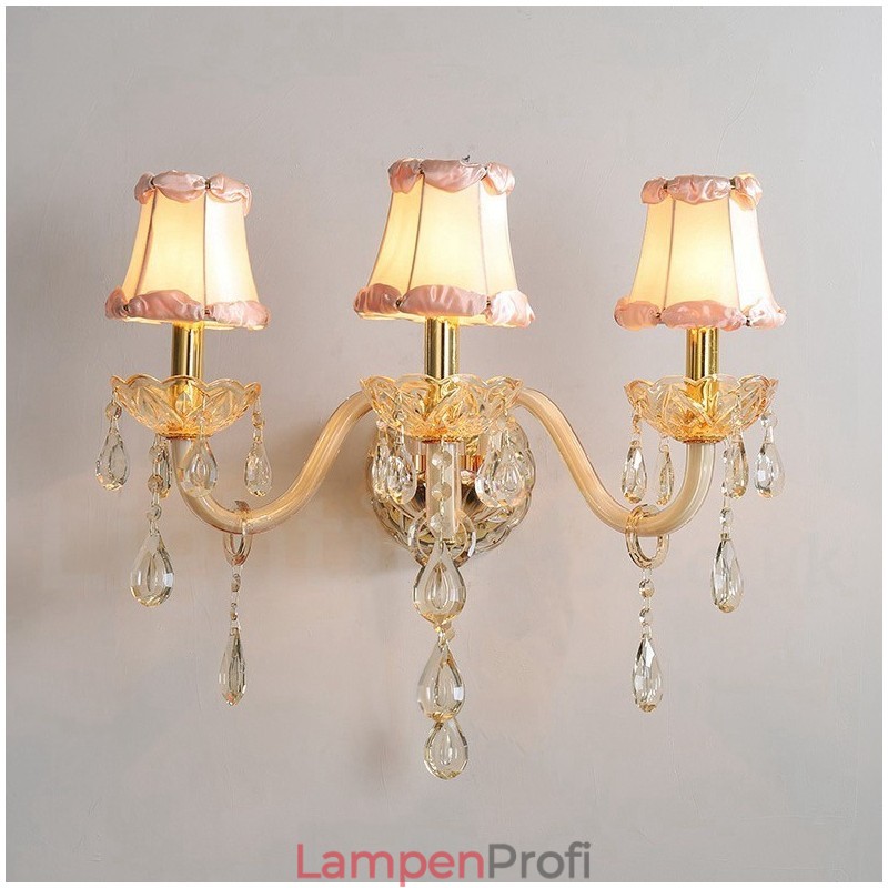 3-flammige goldene K9-Kristallkerzen-Wandleuchte im Retro-Stil aus Glas