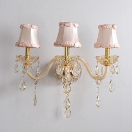 3-flammige goldene K9-Kristallkerzen-Wandleuchte im Retro-Stil aus Glas