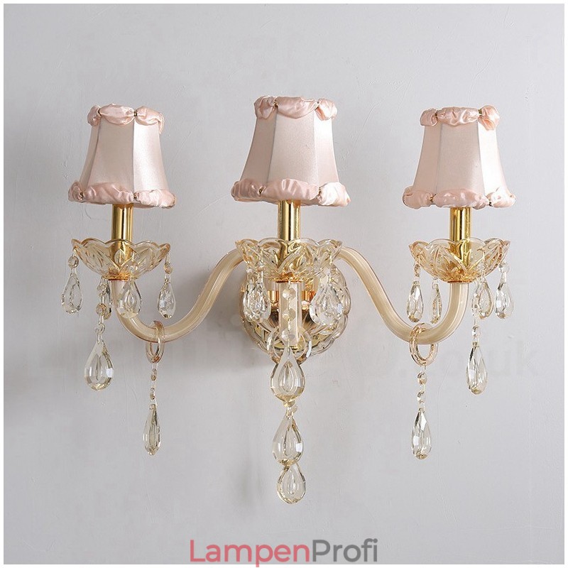 3-flammige goldene K9-Kristallkerzen-Wandleuchte im Retro-Stil aus Glas