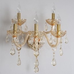 5-flammige goldene K9-Kristallkerzen-Wandleuchte im Retro-Stil aus Glas