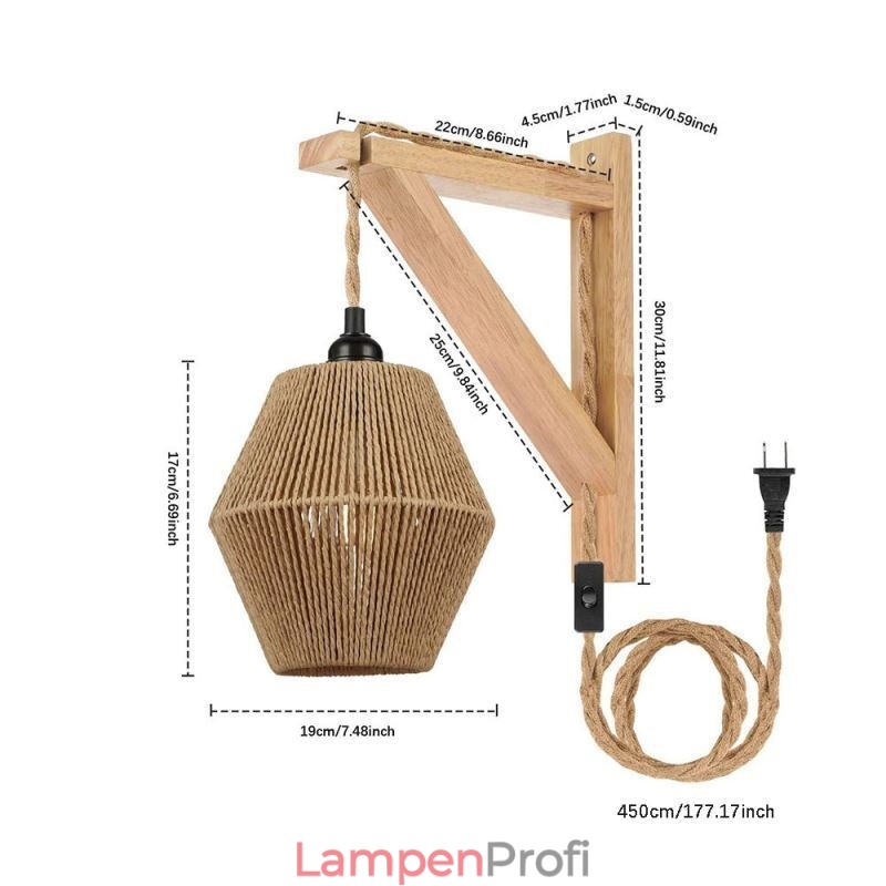 Papierseil-Wandleuchte American Pastoral Retro Wandleuchte mit Stecker