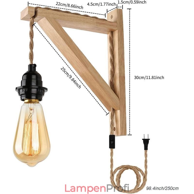 Massivholz Wandleuchte American Pastoral Retro Hanfseil Wandleuchte mit Stecker