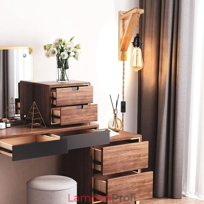 Massivholz Wandleuchte American Pastoral Retro Hanfseil Wandleuchte mit Stecker