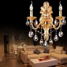 Europäische Wandleuchte Golden Petal Wandleuchte Exquisite Kristalltropfen Licht Nachttischbeleuchtung