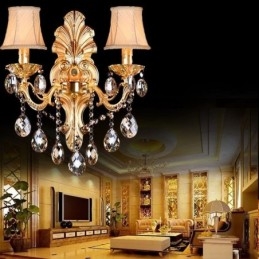 Europäische Wandleuchte Golden Petal Wandleuchte Exquisite Kristalltropfen Licht Nachttischbeleuchtung