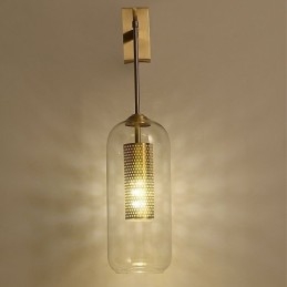 Nordische Messing-Wandlampe mit Innenaussparung aus Zylinderglas