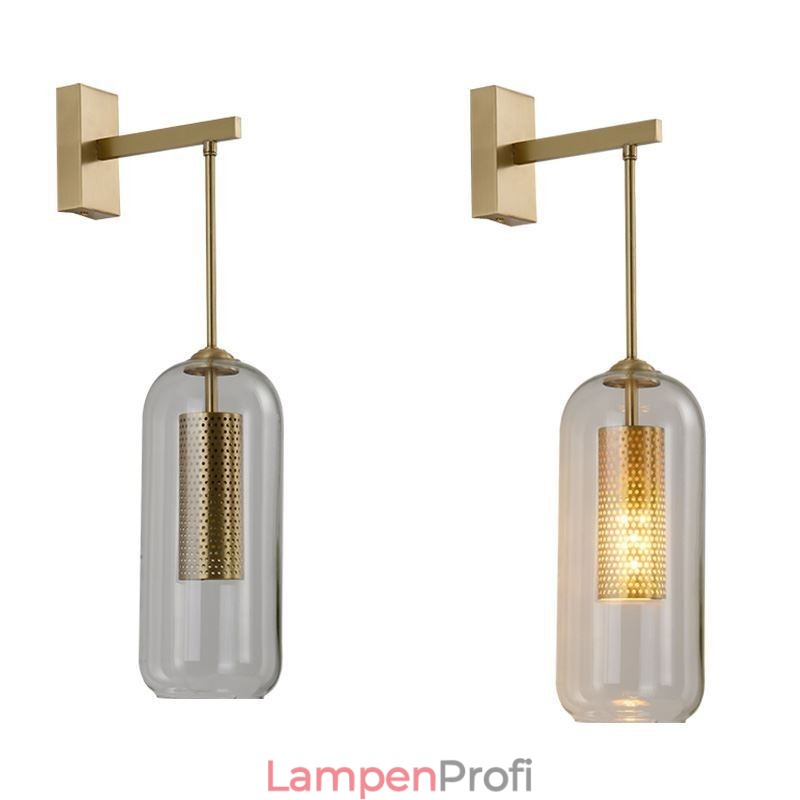 Nordische Messing-Wandlampe mit Innenaussparung aus Zylinderglas