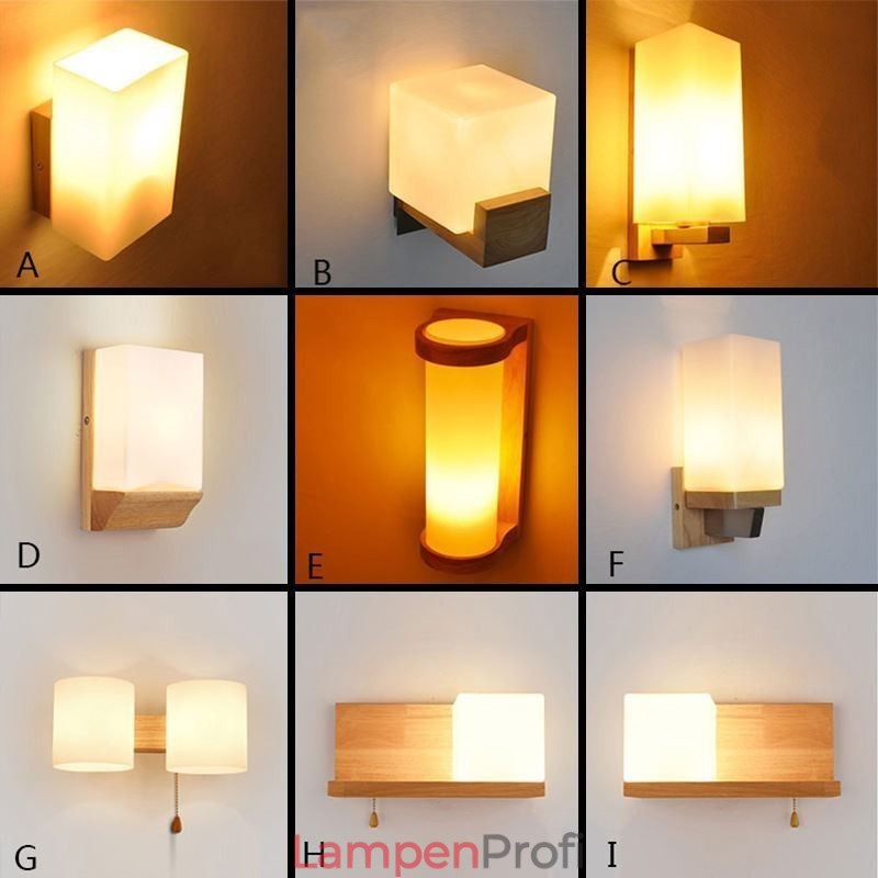 Nordische Holz Wandlampe Glas Lampenschirm Wandleuchte