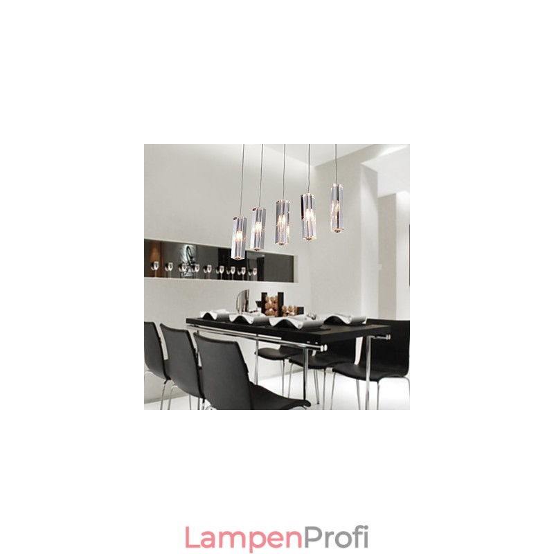 Moderne zeitgenössische Insel Kristall Chrom Metall Pendelleuchte