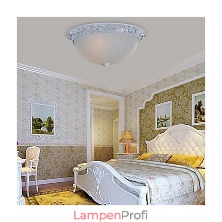 Weiße Deckenleuchte aus Glas und Harz, schnitzend, europäisch, klassisch