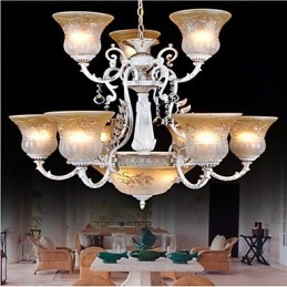 Weiß Kronleuchter Zwölf Lichter Muster Glas Schatten Hand Vergoldet Europäischen Retro