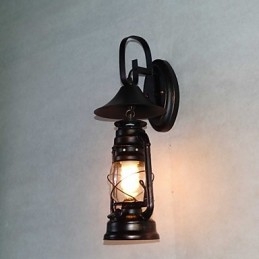 Vintage schwarze Metall-Laternen-Wandlampe mit einem Licht