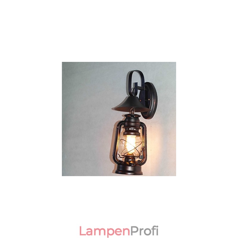 Vintage schwarze Metall-Laternen-Wandlampe mit einem Licht