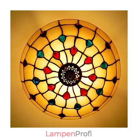 30*19 CM Europa Typ Stil Schmiedeeisen Pnd Schwanz Auf Halb Kuppel Licht Farbige Glas Sitzen Lampe