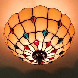 30*19 CM Europa Typ Stil Schmiedeeisen Pnd Schwanz Auf Halb Kuppel Licht Farbige Glas Sitzen Lampe