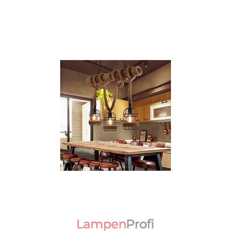 Amerikanischer Country Retro Bambus Dreikopf Seil Kronleuchter
