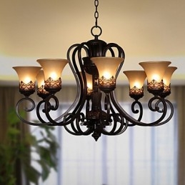Kronleuchter Pendelleuchte 8 Lichter Vintage Country Island Metall + Glas