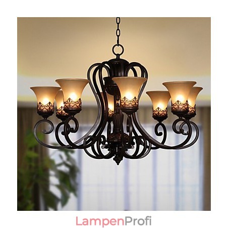 Kronleuchter Pendelleuchte 8 Lichter Vintage Country Island Metall + Glas