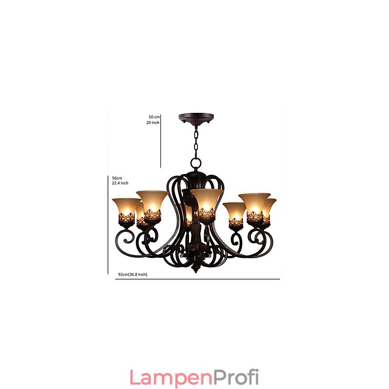 Kronleuchter Pendelleuchte 8 Lichter Vintage Country Island Metall + Glas