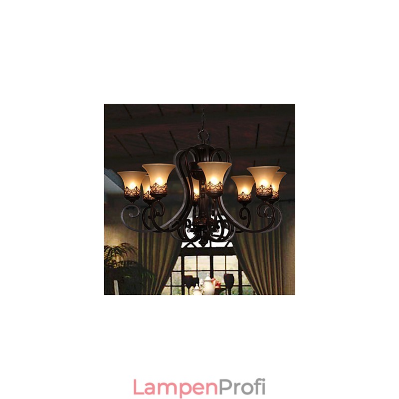 Kronleuchter Pendelleuchte 8 Lichter Vintage Country Island Metall + Glas