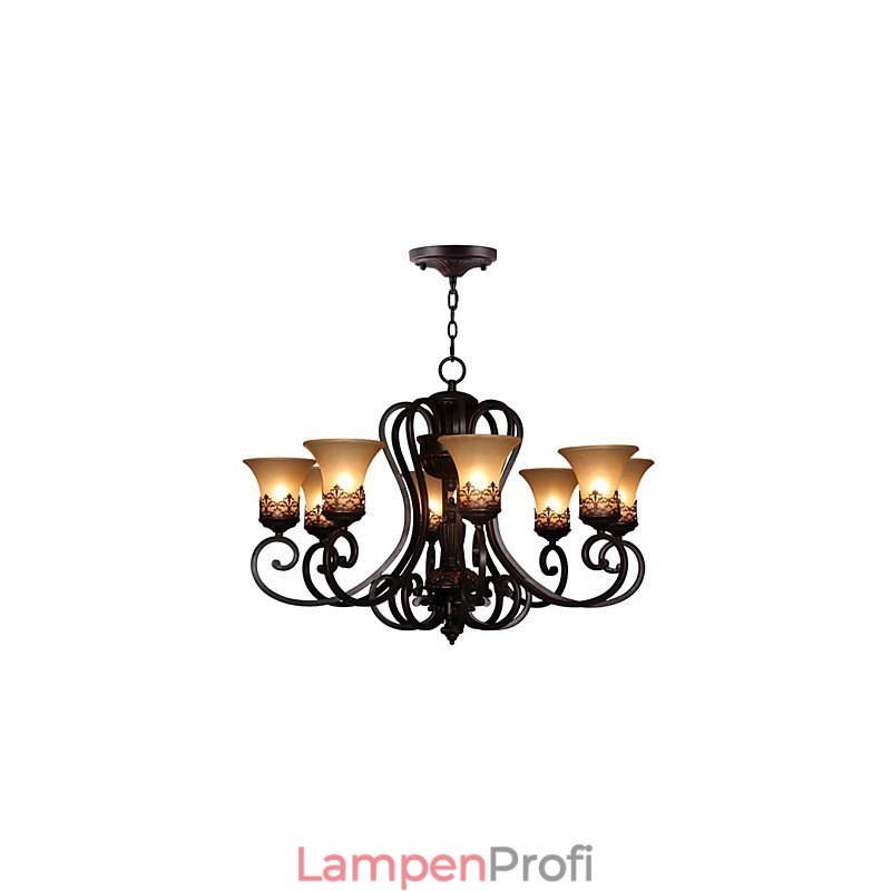 Kronleuchter Pendelleuchte 8 Lichter Vintage Country Island Metall + Glas