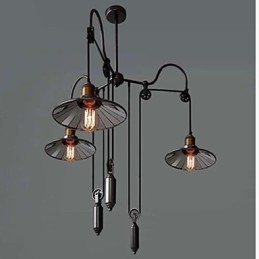 Vintage Pully Pendelleuchte 3 Insel Foyer Metall + Glas im Schirm