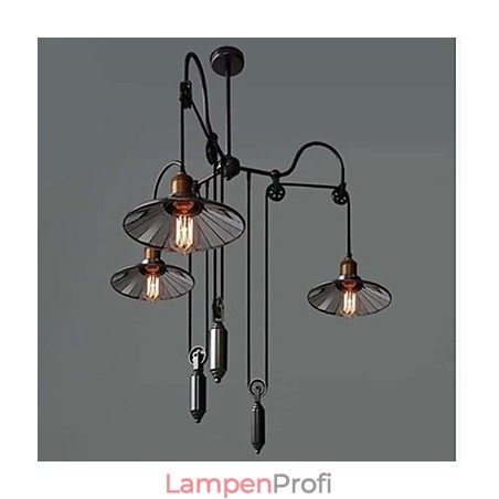 Vintage Pully Pendelleuchte 3 Insel Foyer Metall + Glas im Schirm Vintage Pully Pendelleuchte 3 Insel Foyer Metall + Glas im Schirm