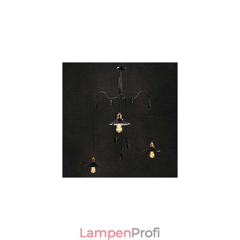 Vintage Pully Pendelleuchte 3 Insel Foyer Metall + Glas im Schirm