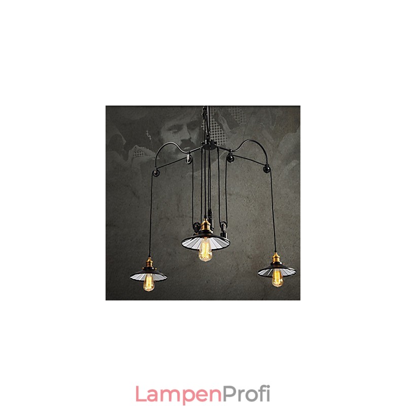 Vintage Pully Pendelleuchte 3 Insel Foyer Metall + Glas im Schirm
