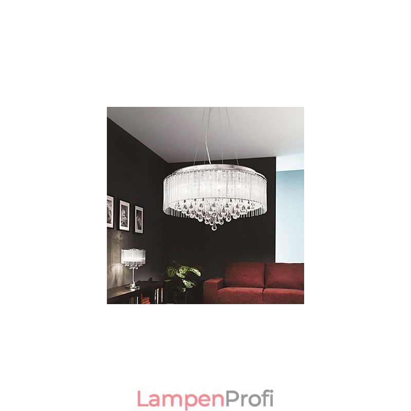 Moderne zeitgenössische Trommel Kristall Chrom Pendelleuchte