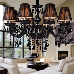Kronleuchter Luxus Modern Schwarz Kristall Wohnzimmer 8 Lichter